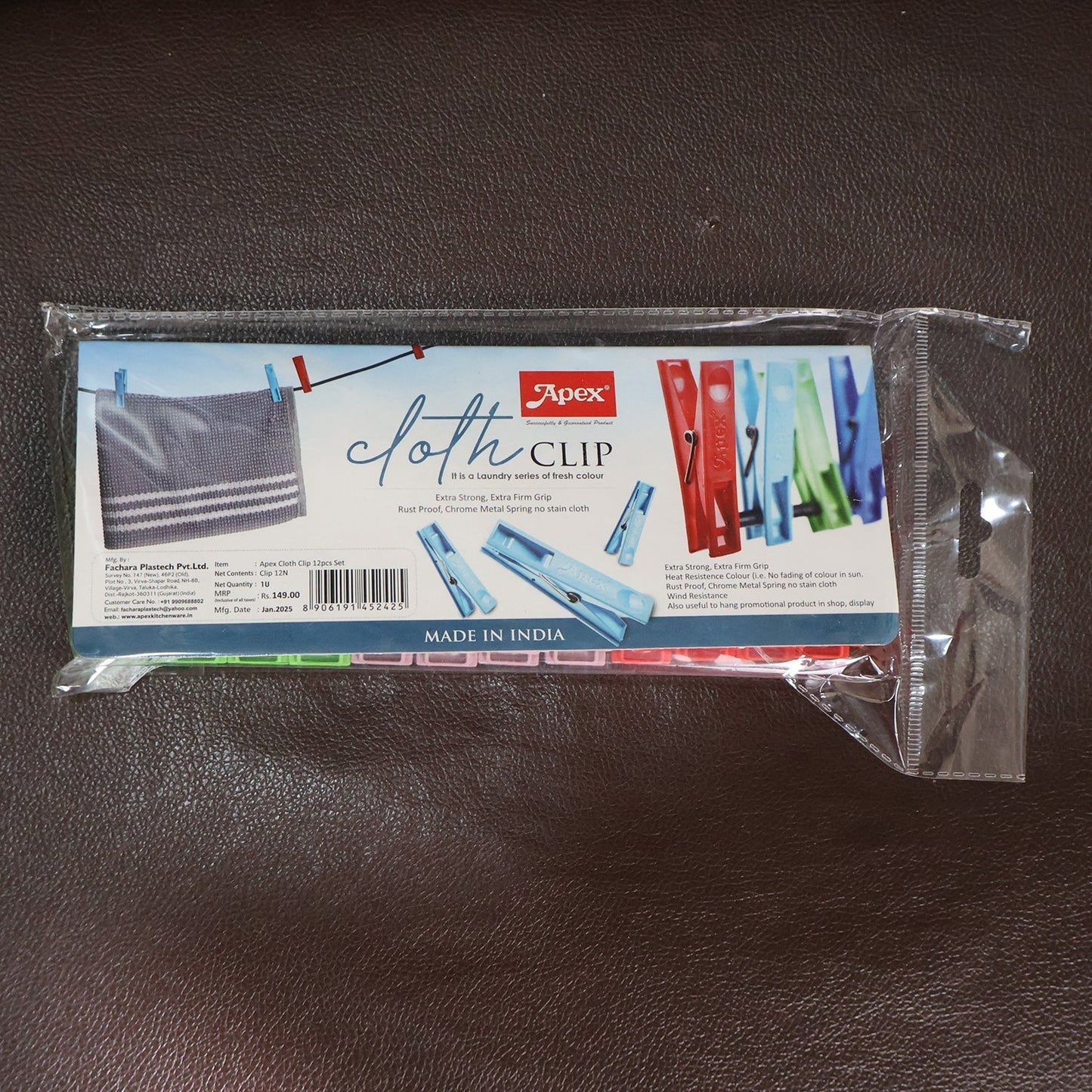 Durable Cloth Clips Set of 12 – Strong Grip Plastic Laundry Pegs with Stainless Steel Spring