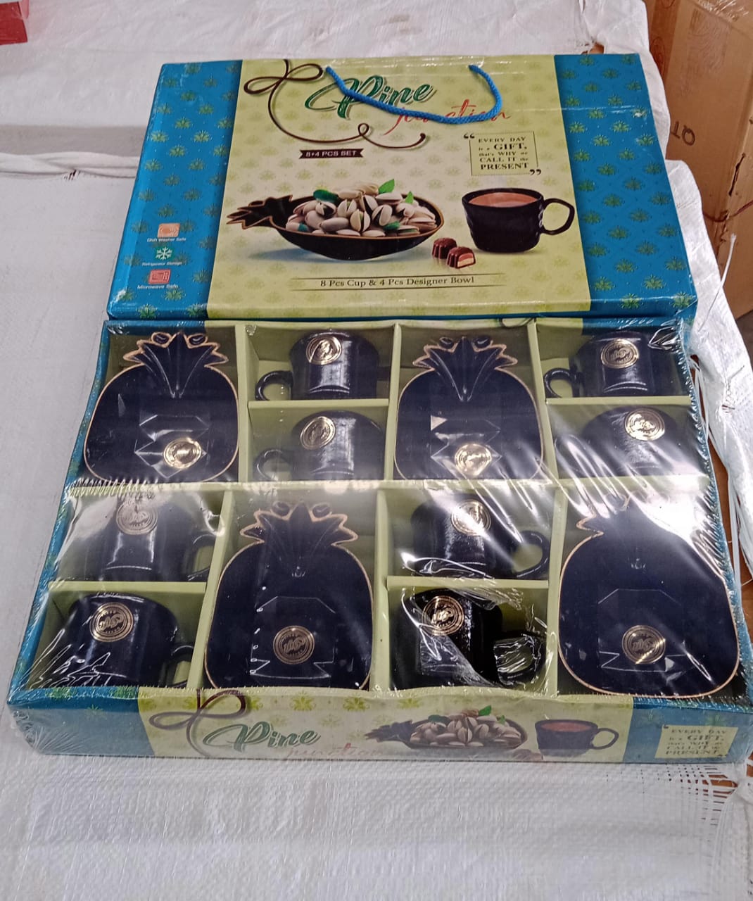 Pine Junction Ceramic Tea / cups / Mug Set With Pineapple Shape Serving Bowl (12 Pcs set)