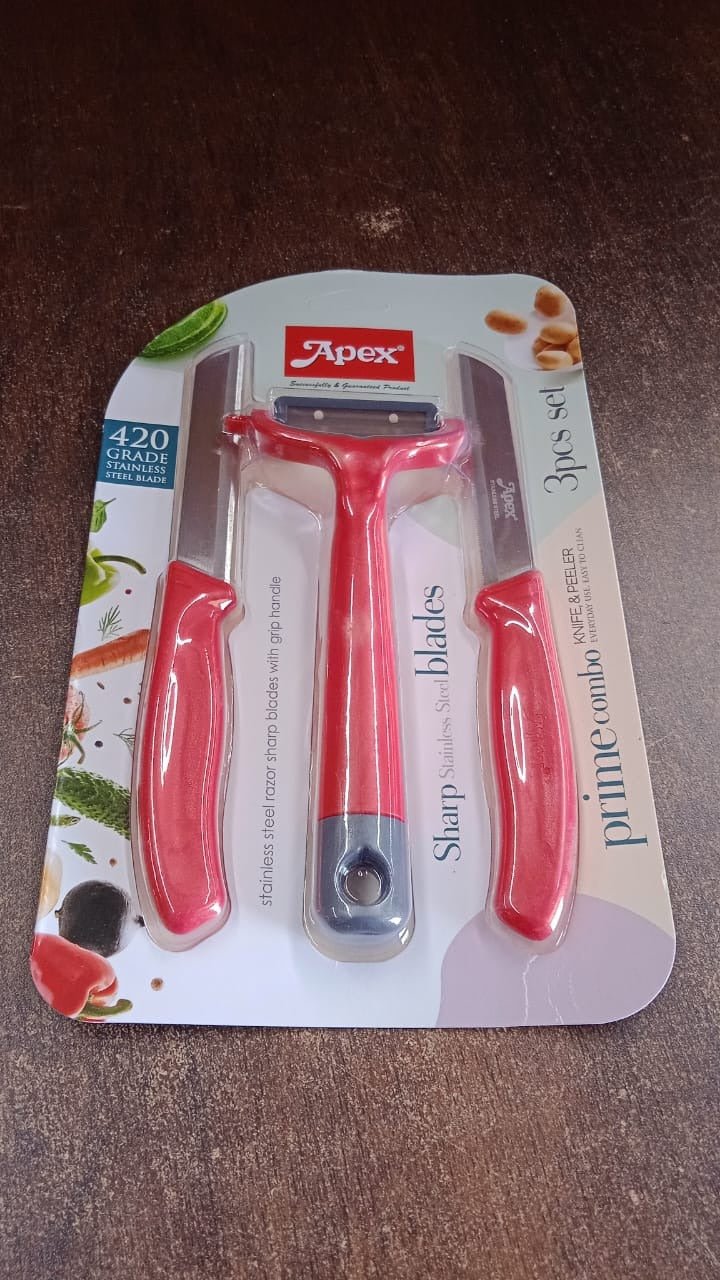 Apex 3-Piece Stainless Steel Kitchen Knife and Peeler Set