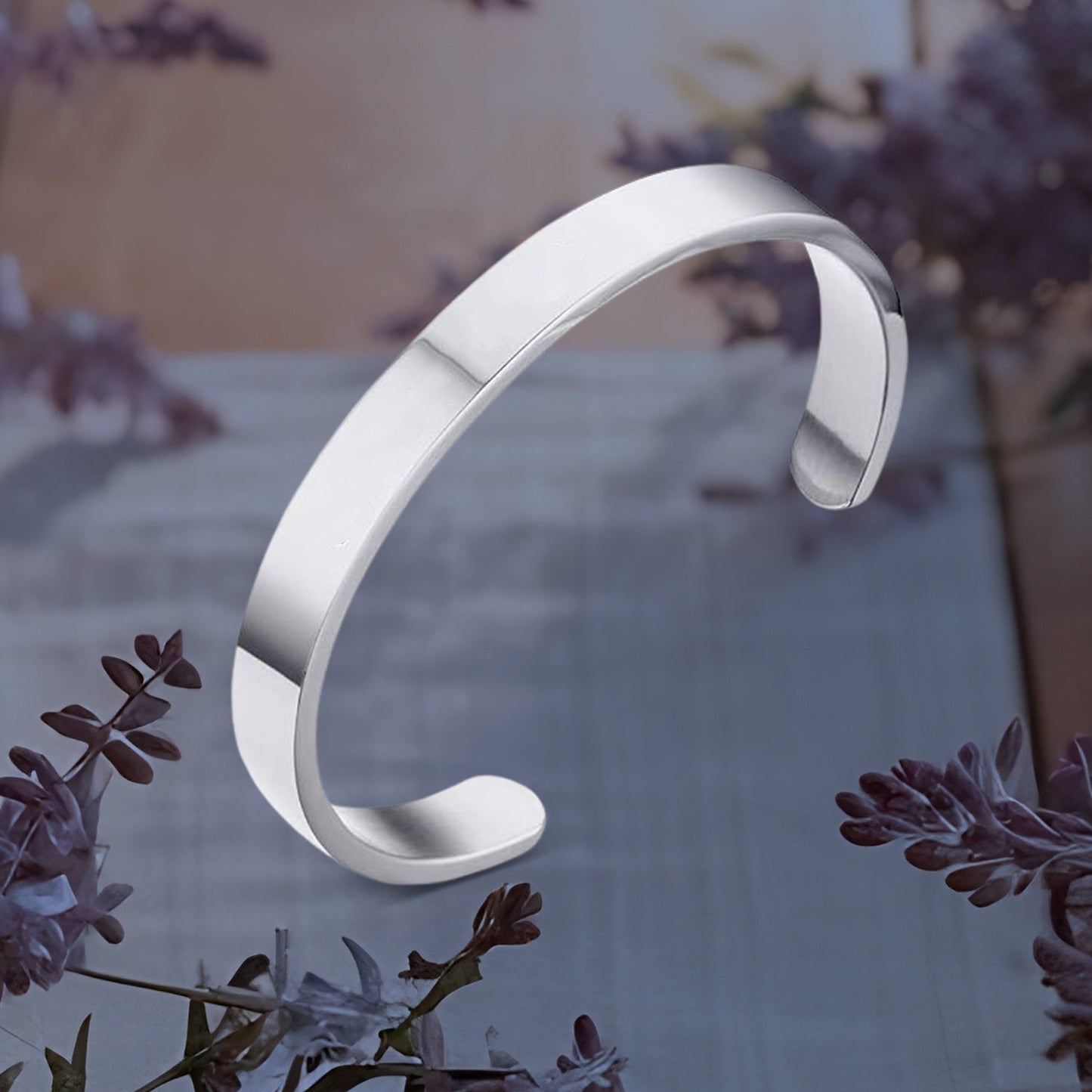 Minimalist Polished Open-Ended Silver-Tone Stainless Steel Kada