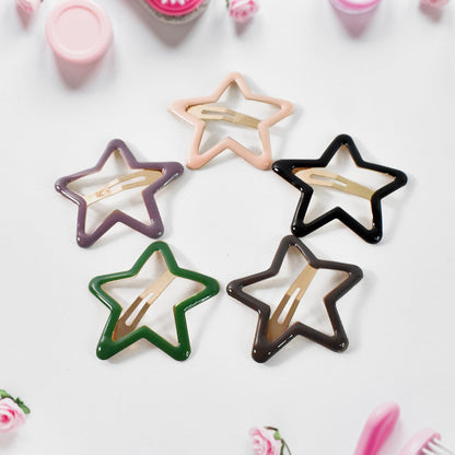 Metal Printed Star Shape Hair Clips (5 Pcs Set)