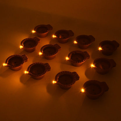 Flower Water Sensor Diyas for Diwali Decoration, Diwali (12 Pcs Set)