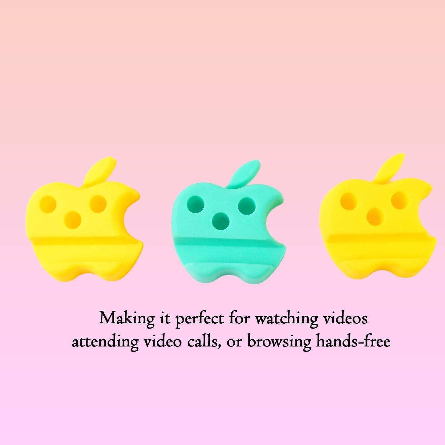 Multi-Functional Apple-Shaped Plastic Mobile Stand with Pen Holder (3 Pc / Mix Color)