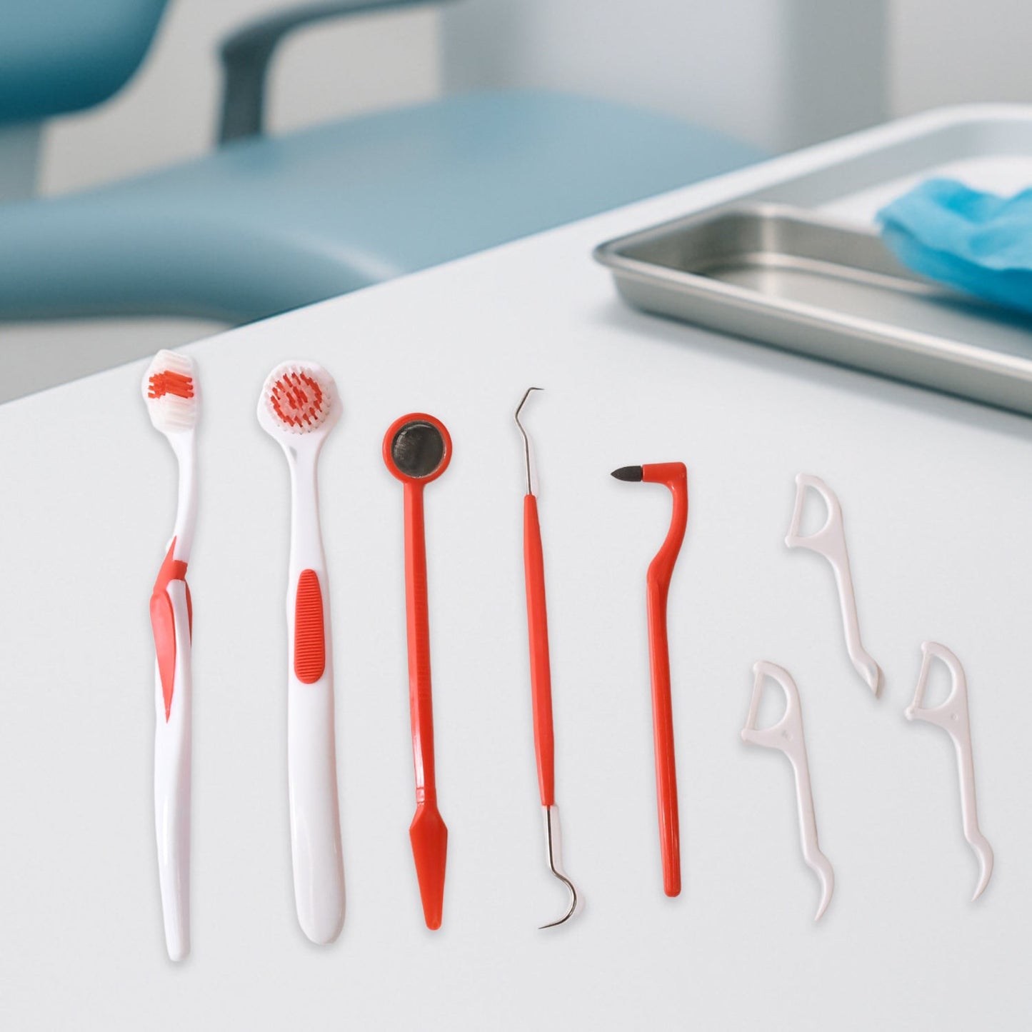 Ergonomically designed anti-slip handles  Durable plastic and stainless steel tools  Helps remove plaque, tartar, and food particles  Ideal for use between dentist visits  Travel-friendly and hygienically packaged