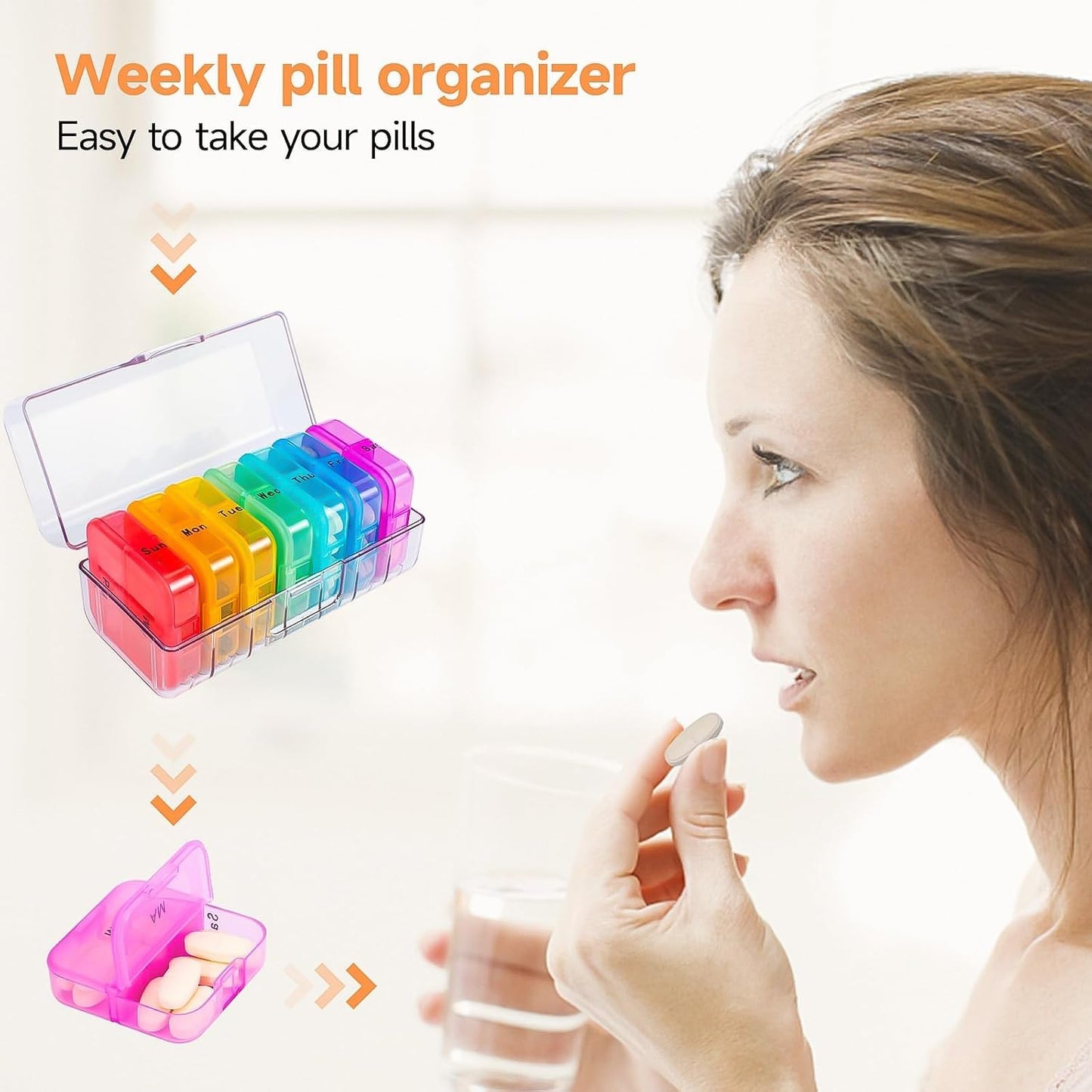 Weekly 7 Day Rainbow Color Pill Organizer Box