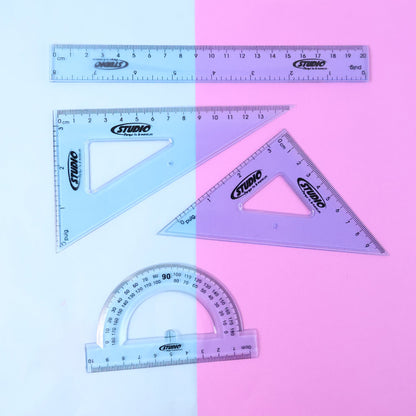 4-Piece Transparent Geometry Instrument Set with Ruler