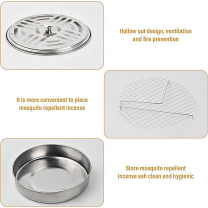 Decorative Mosquito Coil Holder Mosquito Coil Container, Incense Holder Safe Burning Coil Tray for Home Patio Pool Side Outdoor, Metal Tray