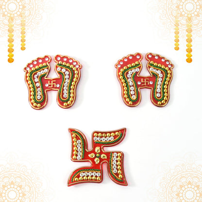 Decorative Laxmi Charan (Pagla) & Swastik Combo Set (3pc Set)