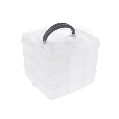 3-Tier 18 Sections Transparent Stackable Adjustable Compartment Slot Plastic Craft Storage Box
