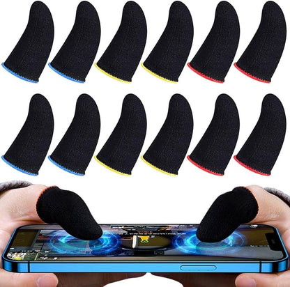 Pubg Anti-Slip Thumb Sleeve, Slip-Proof Sweat-Proof Professional Touch Screen Thumbs Finger Sleeve for Pubg Mobile Phone Game Gaming Gloves ( Multi Colour ) ( 6 Pair - 12 Pcs)