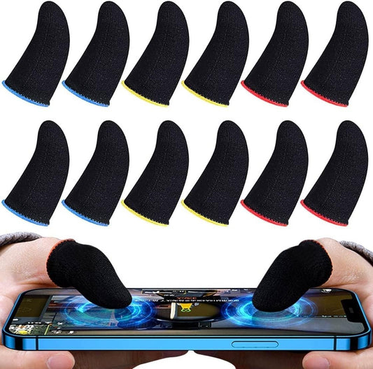 Pubg Anti-Slip Thumb Sleeve, Slip-Proof Sweat-Proof Professional Touch Screen Thumbs Finger Sleeve for Pubg Mobile Phone Game Gaming Gloves ( Multi Colour ) ( 6 Pair - 12 Pcs)