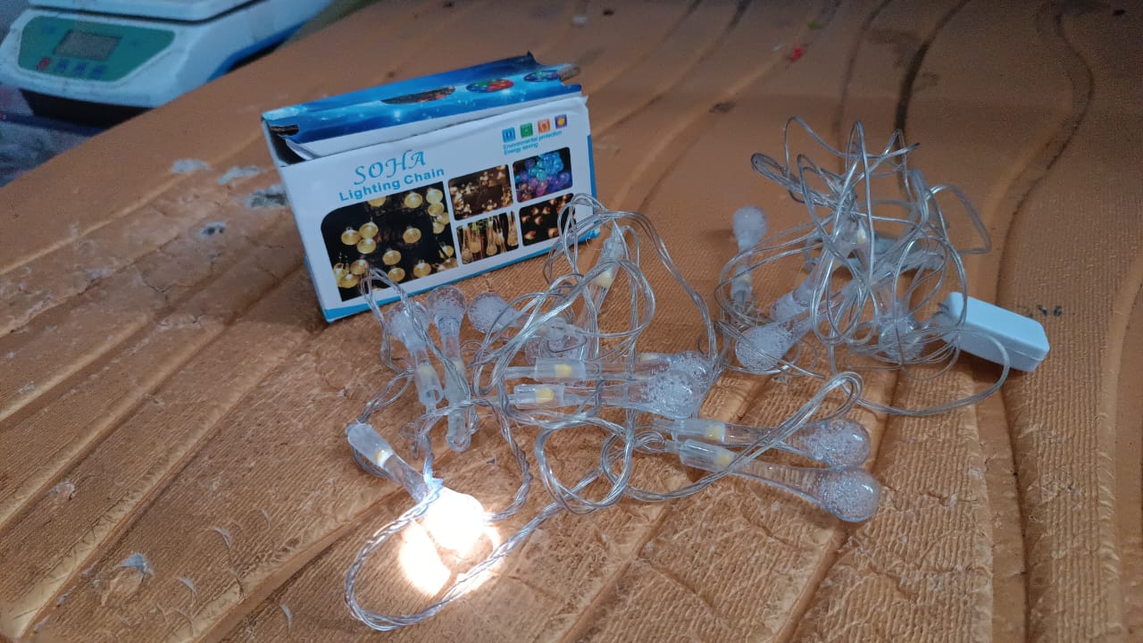 Decorative LED Lighting Chain with Crystal Water Drop Bulbs Approx 3 Mtr (1 Pc)