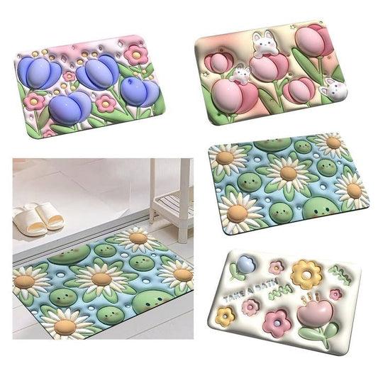 Anti Slip 5D Water Soaking Floor Mat | Water Absorbent Non Slip Bath Mat | Quick Dry Mat for Bathroom | Rectangular Door Mat for Home | Drawingroom and Design ( Multicolour ) ( Random Colour )