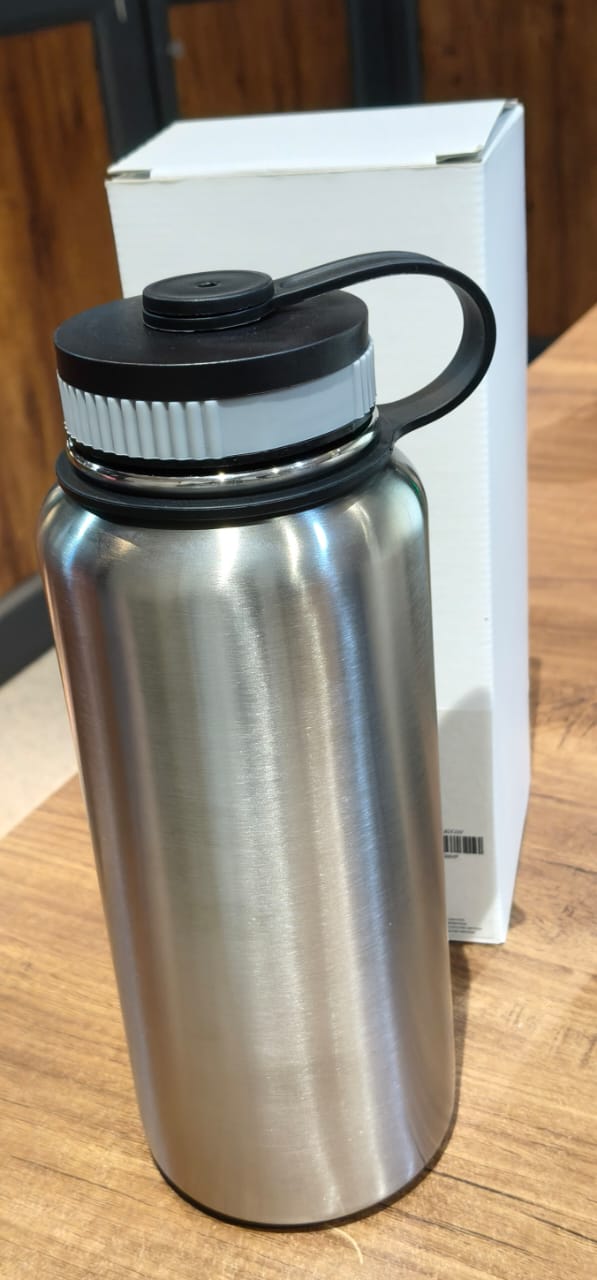 Silver Stainless Steel Double Wall Vacuum-Insulated Drink Water Bottle (1000 ML)