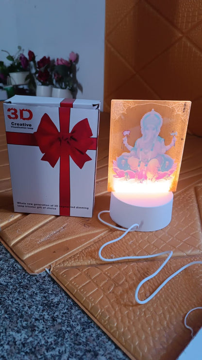 Beautiful 3D Lord Ganesh Frame with soft white light, Ganesh Ganesha (1 Pc)