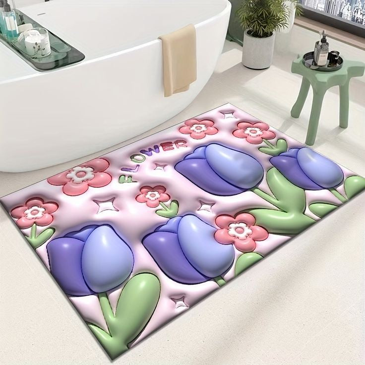 Anti Slip 5D Water Soaking Floor Mat | Water Absorbent Non Slip Bath Mat | Quick Dry Mat for Bathroom | Rectangular Door Mat for Home | Drawingroom and Design ( Multicolour ) ( Random Colour )