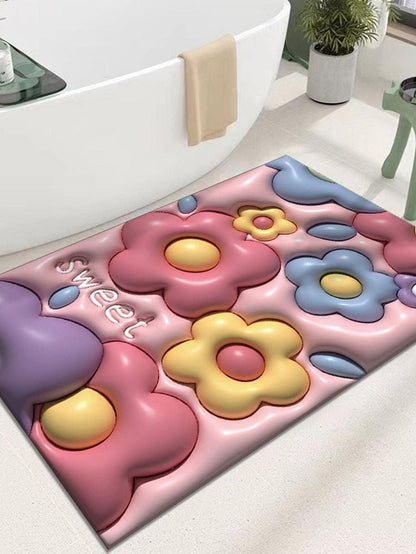 Anti Slip 5D Water Soaking Floor Mat | Water Absorbent Non Slip Bath Mat | Quick Dry Mat for Bathroom | Rectangular Door Mat for Home | Drawingroom and Design ( Multicolour ) ( Random Colour )