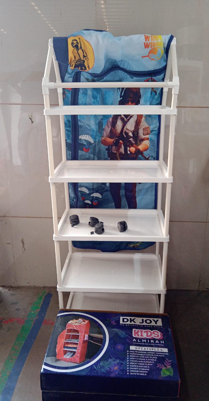 Multi Purpose Foldable Baby Wardrobe / Toy Box 5 Shelves Cartoon Printed