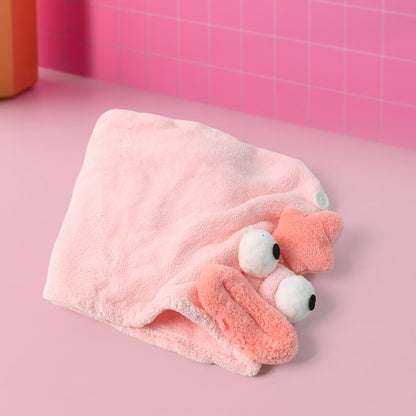 Soft Microfiber Cartoon Design Hair Drying Towel Wrap with Button Closure (1 Pc)