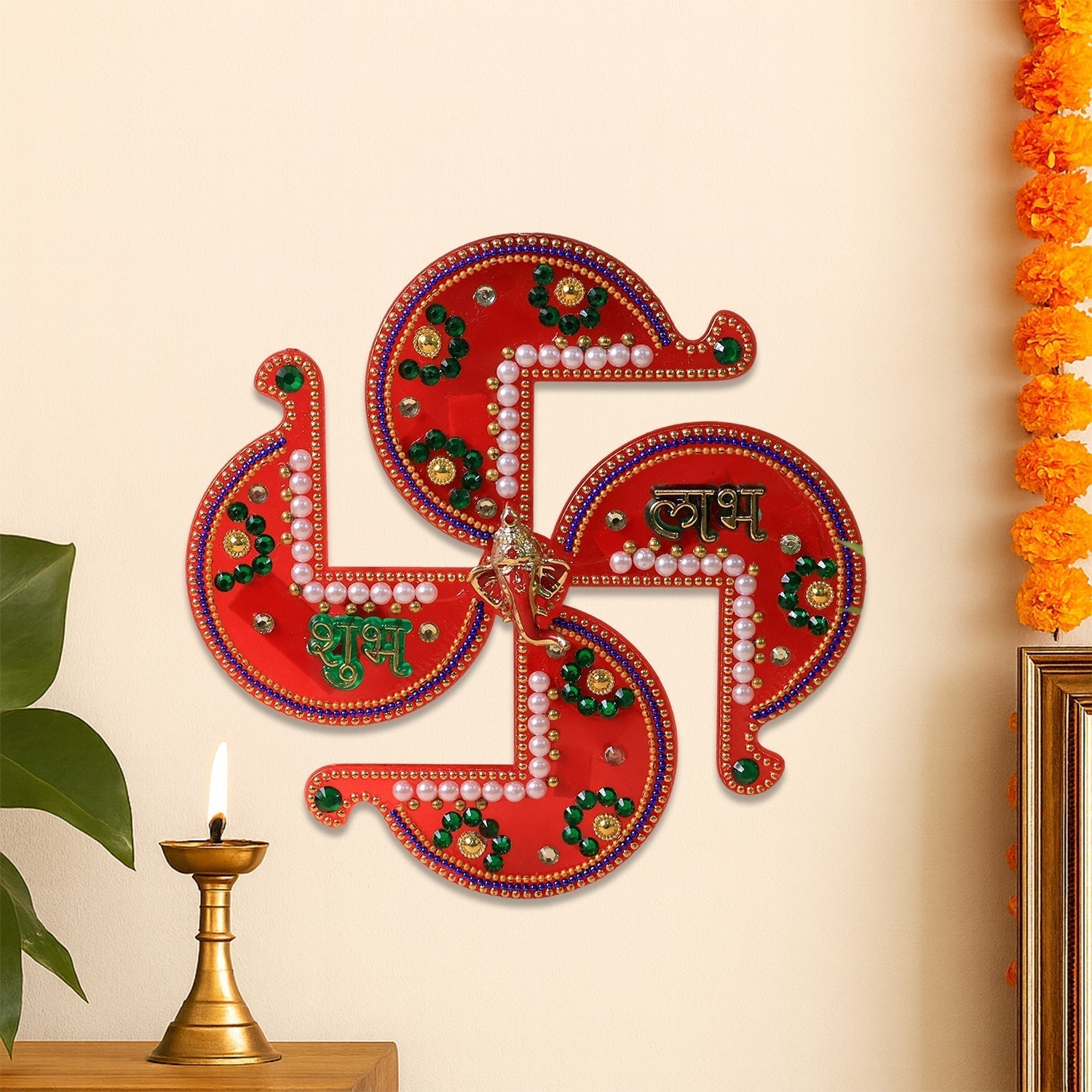 Golden Shubh Labh Swastik Wall Hanging