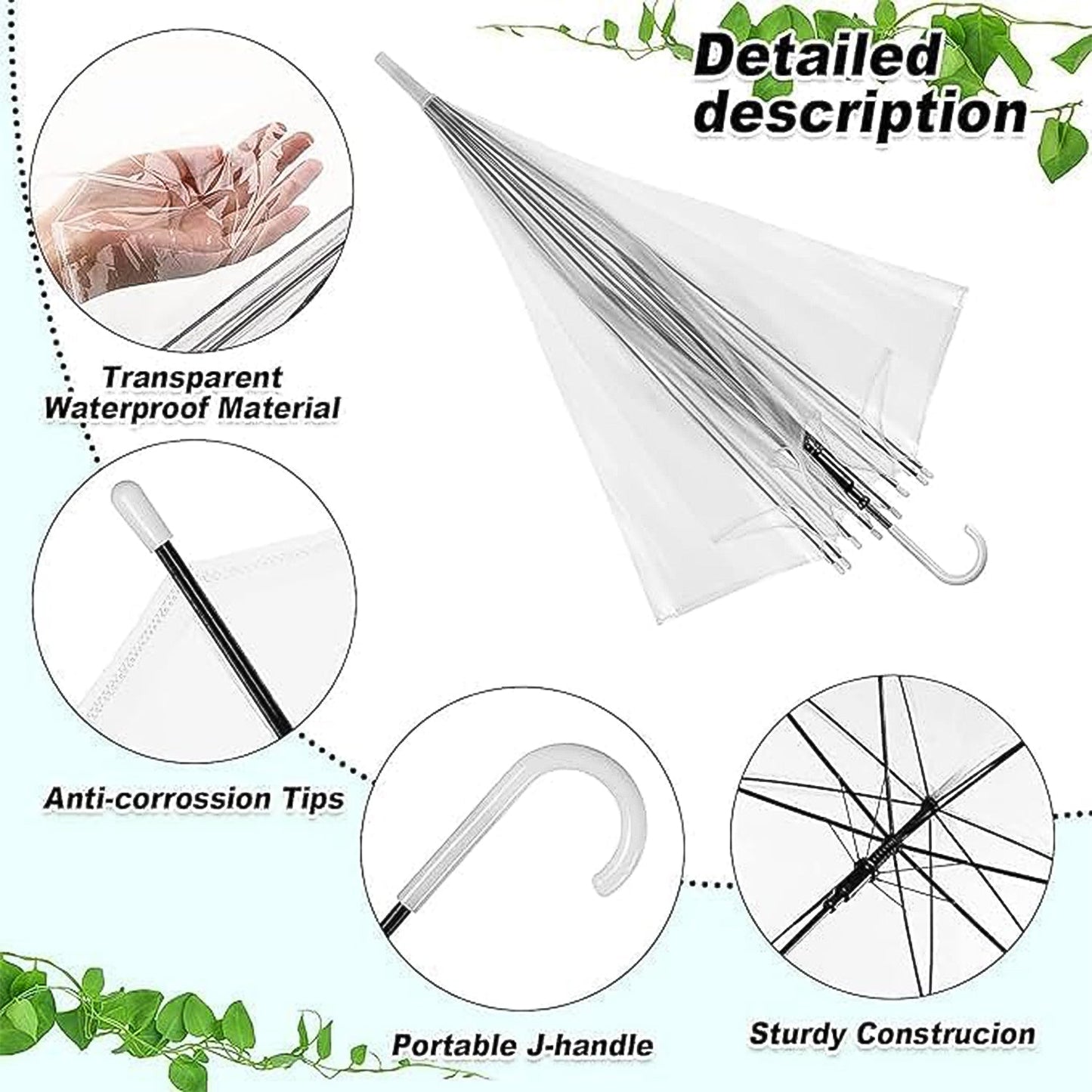 Premium Transparent Dome Umbrella with Curved Handle (1 Pc)