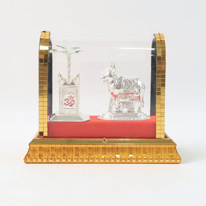Decorative Kamdhenu Cow with Calf and Tulsi Plant Idol Set